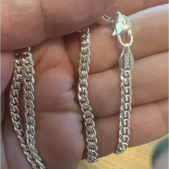 Neiman Marcus 18k White Gold Italian on 925 Silver Miami Cuban Chain